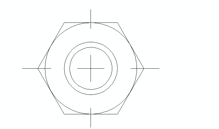 Top view CAD drawing of a steel nut with a circular threaded opening