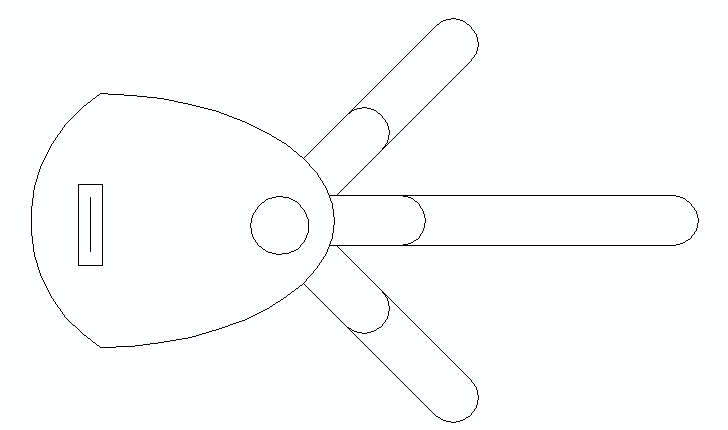Top view CAD drawing of a tripod turnstile entrance control gate with three rotating arms