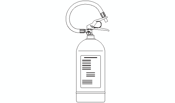 Front elevation of fire extinguisher CAD block with detailed components.