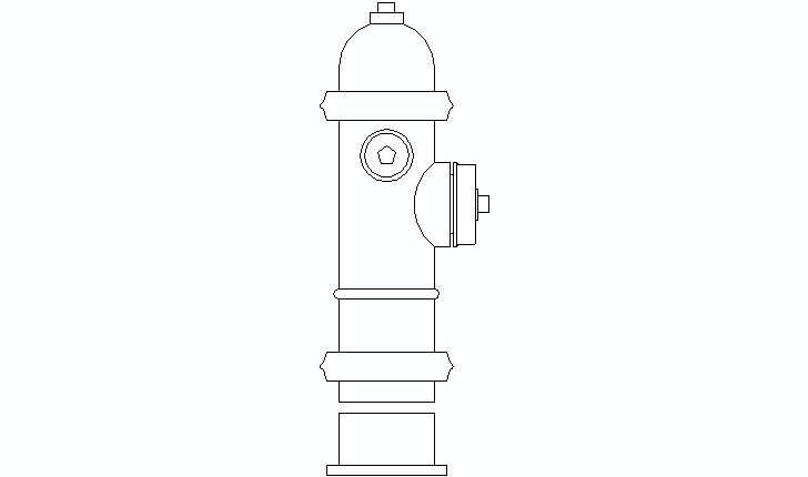 Front elevation view of a street fire hydrant in CAD format with detailed components.