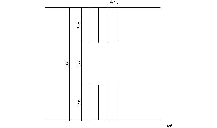Top view of bus parking layout with precise dimensions