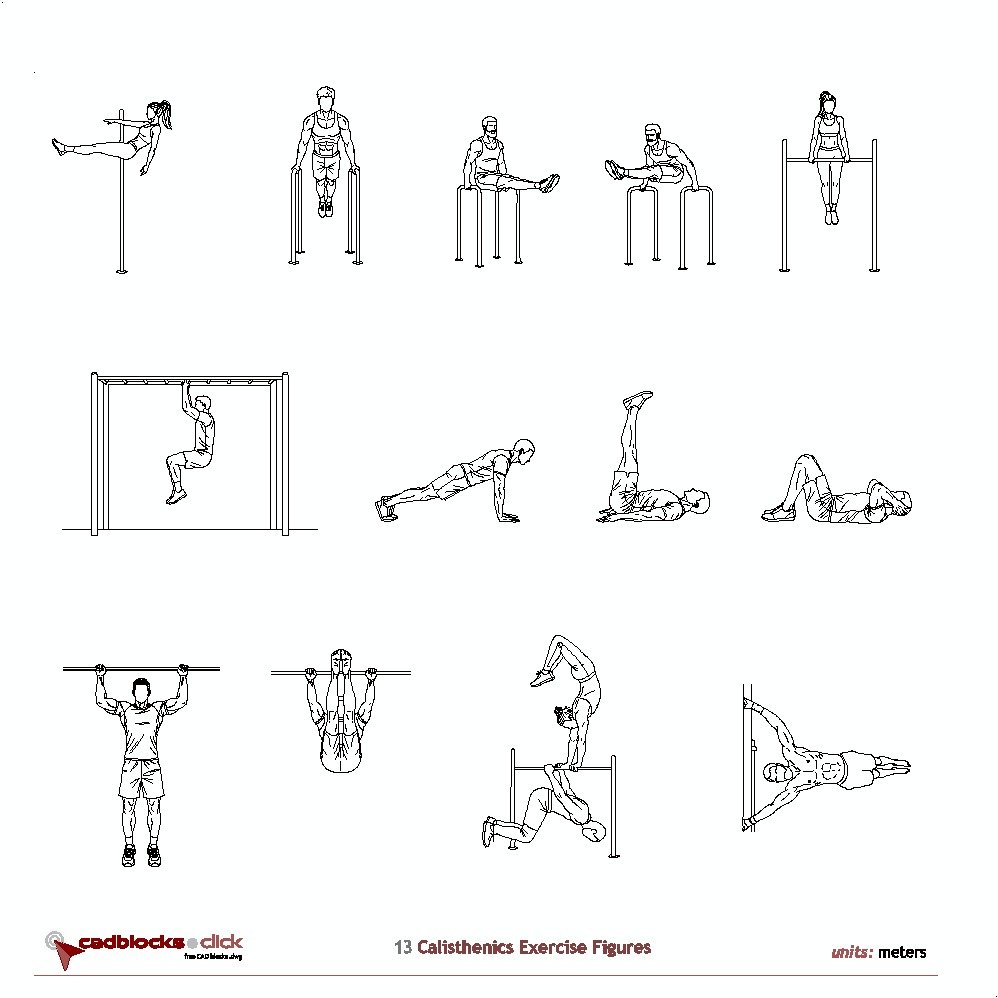 Calisthenics Exercises and Bodyweight Training CAD Blocks Collection