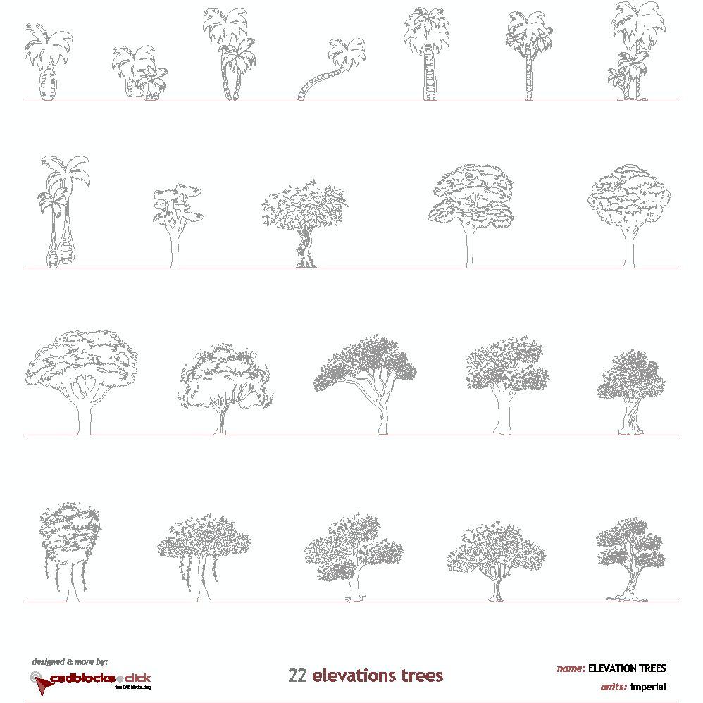 22 Elevation Trees CAD Templates