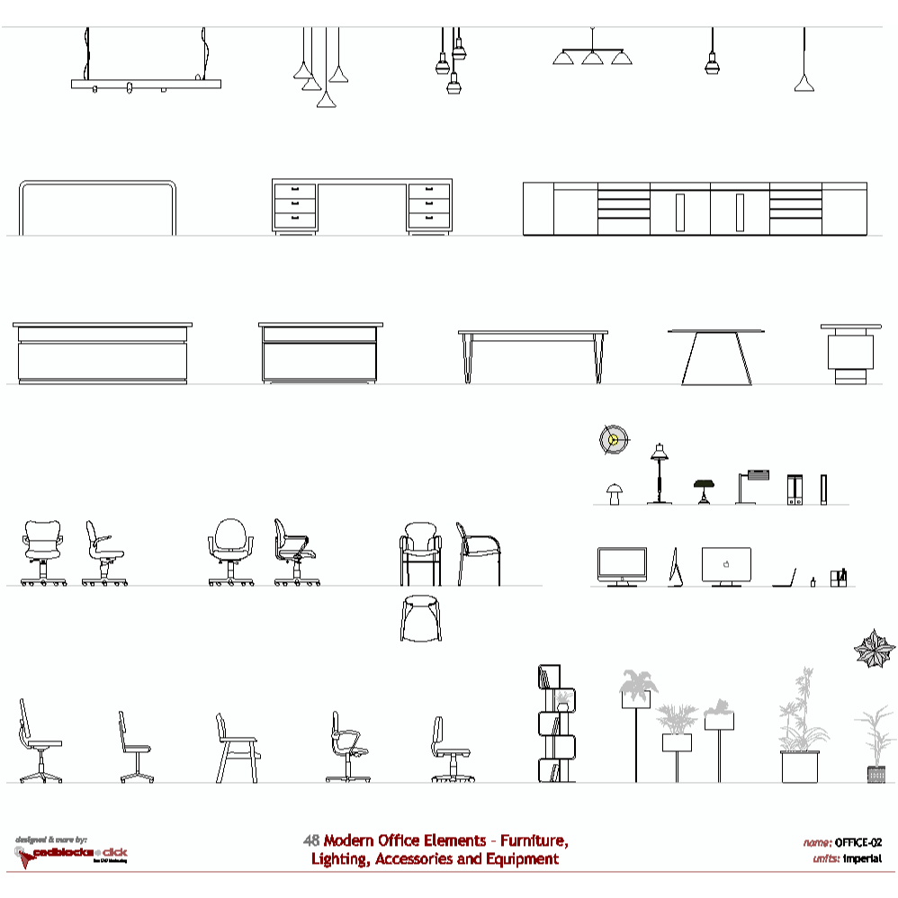 48 Modern Office Elements CAD Designs