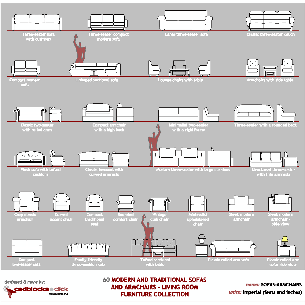 60 Modern and Traditional Sofas CAD Designs