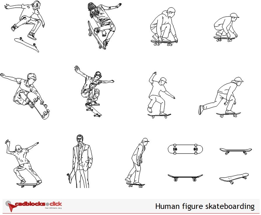 15 Young Skaters and Skateboard CAD files